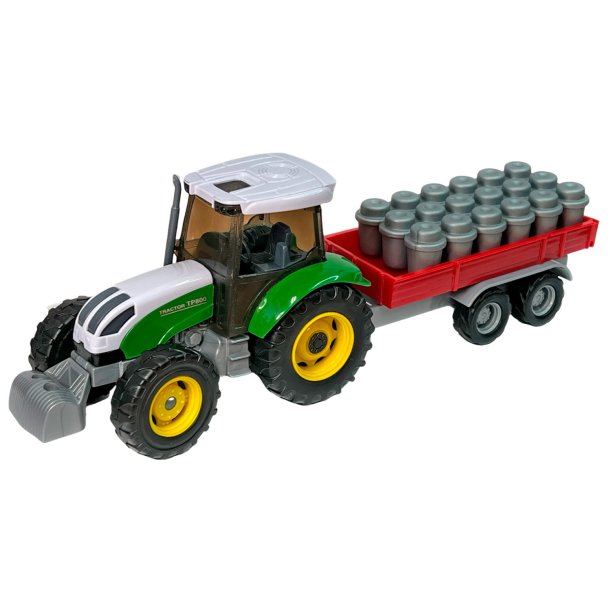 Traktor med vogn og mlkejunger