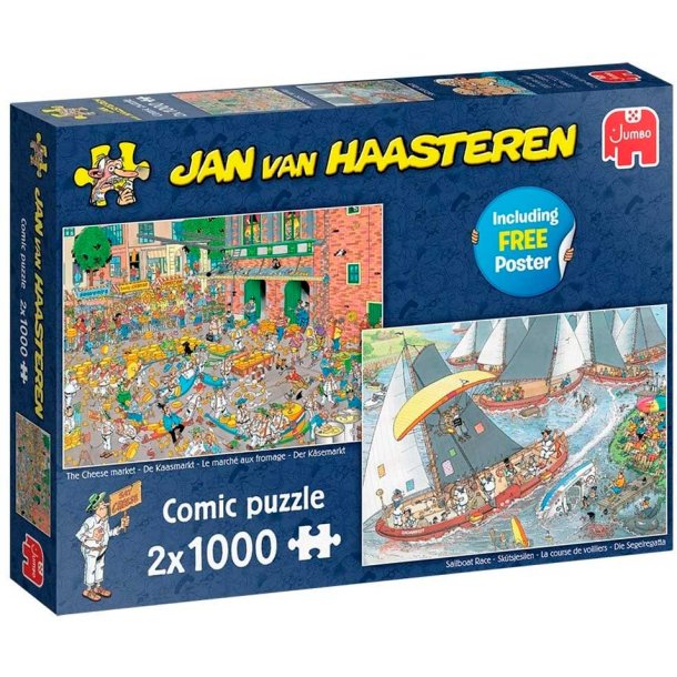Jan van Haasteren 2 x 1000 - The Cheese market og Sailboat Race