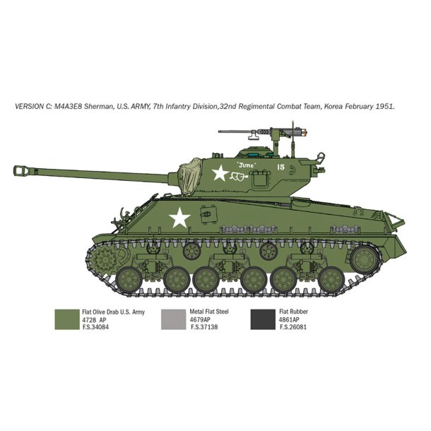 Italeri 1:35 Sherman M4A3E8 Korean war - Modelkampvogn