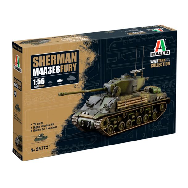 Italeri 1:56 M4A3E8 Sherman Fury - Modell tank