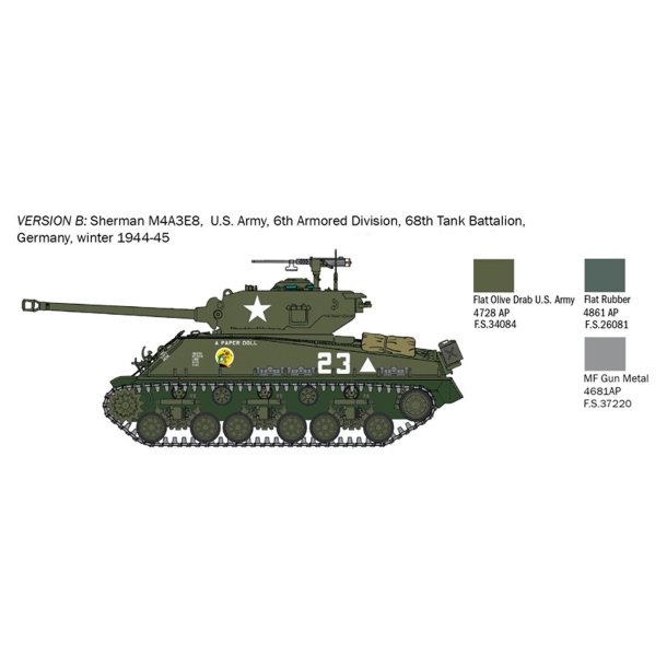 Italeri 1:56 M4A3E8 Sherman Fury - Modelkampvogn
