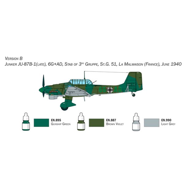 Italeri 1:72 Junker Ju-87B Stuka - Komplett set - Modellflygplan