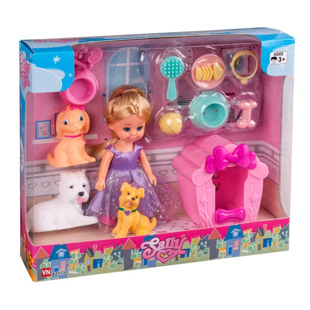 Sally dukke med hunde og tilbehr