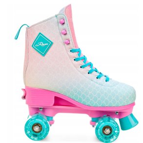 Raven mides sida vid sida rosa LED-rullskridskor