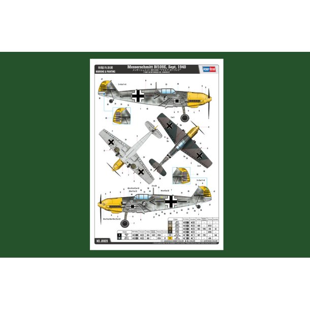 Hobby Boss Messerschmitt Bf109E, Sept, 1940 1:18 modelfly
