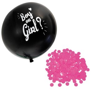 Stort sort ballon med pink konfetti