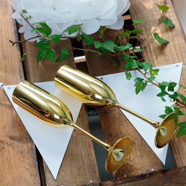 Champagneglas i plast - guldfarvet