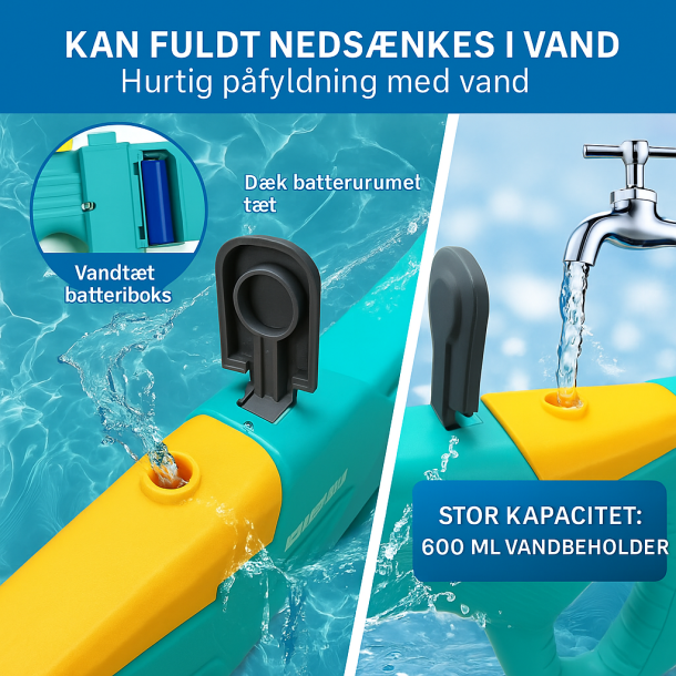Elektrisk Vandpistol i Hajdesign  Opladelig