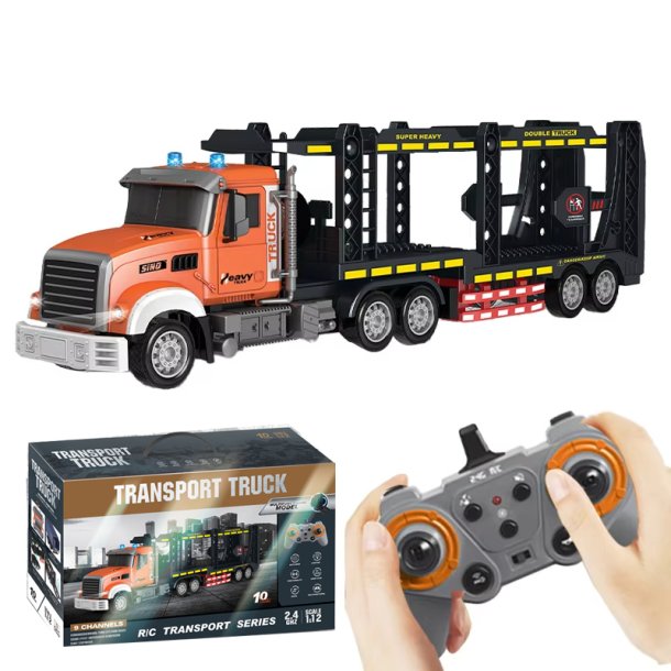 Fjernstyret Lastbil med Trailer  1:12 Transport Truck med Lys &amp; Lyd
