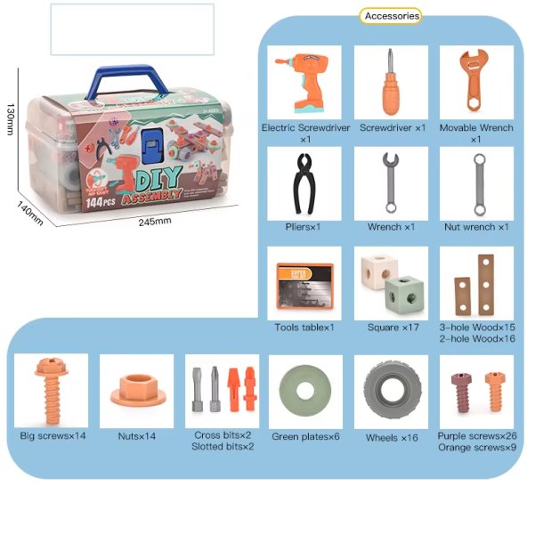 DIY Byggest til Brn  144 Dele Vrktjskasse