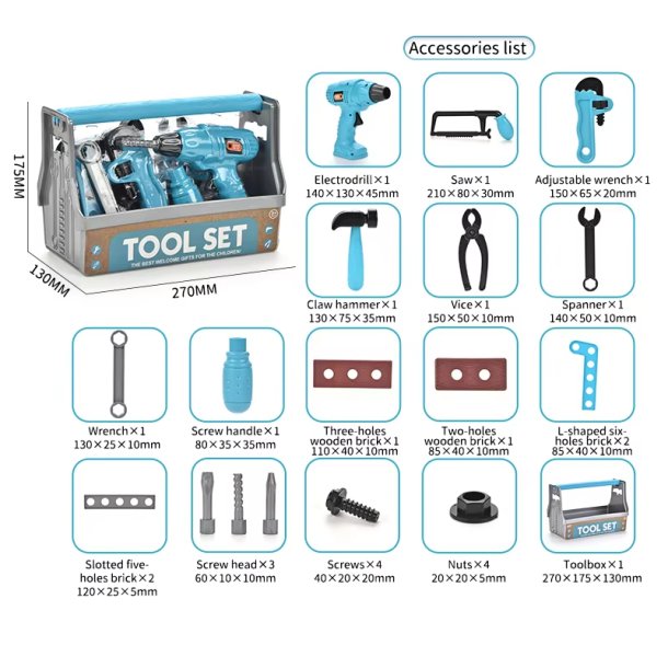 Vrktjsst i Kuffert til brn  18 Dele Med El-Boremaskine