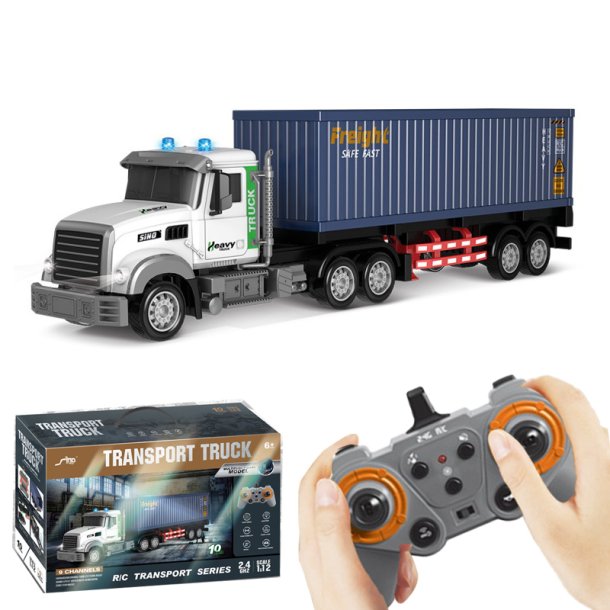 Fjernstyret Lastbil med Container  1:12 med Lys og Lyd