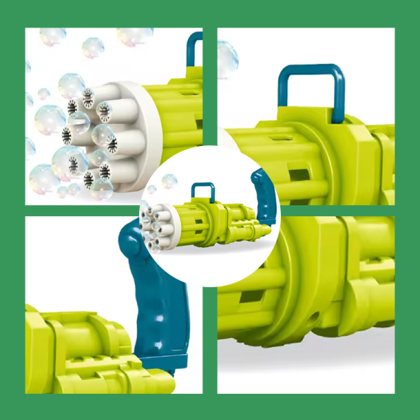 Gatling Boblepistol til Brn  Elektrisk 8-Huls Boblemaskine