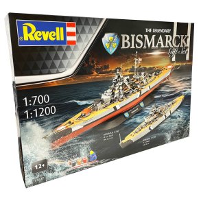 Revell Gift Set The Legendary Bismarck 1:700 + 1:1200 modelskib med lim og maling