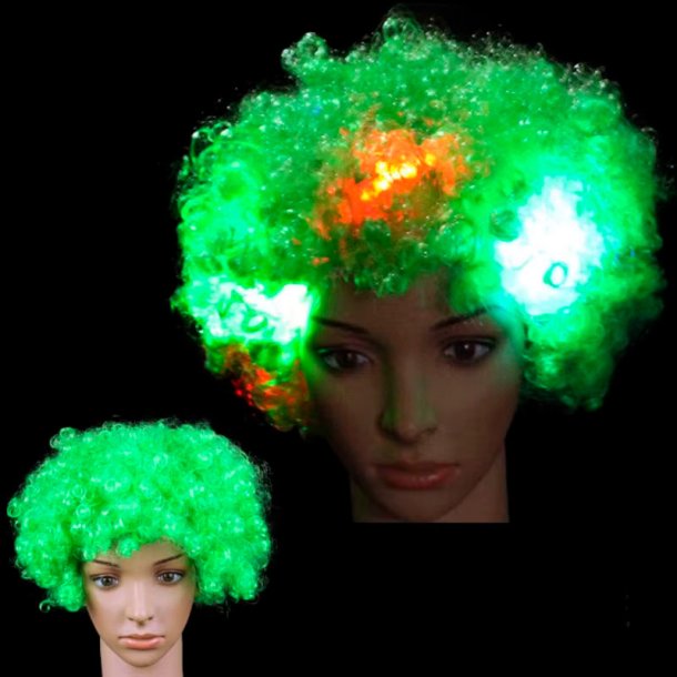 Paryk med LED lys - kr�llet gr�n