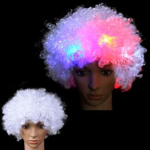 Paryk med LED lys - kr�llet hvid