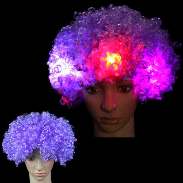 Paryk med LED lys - kr�llet m�rk lilla