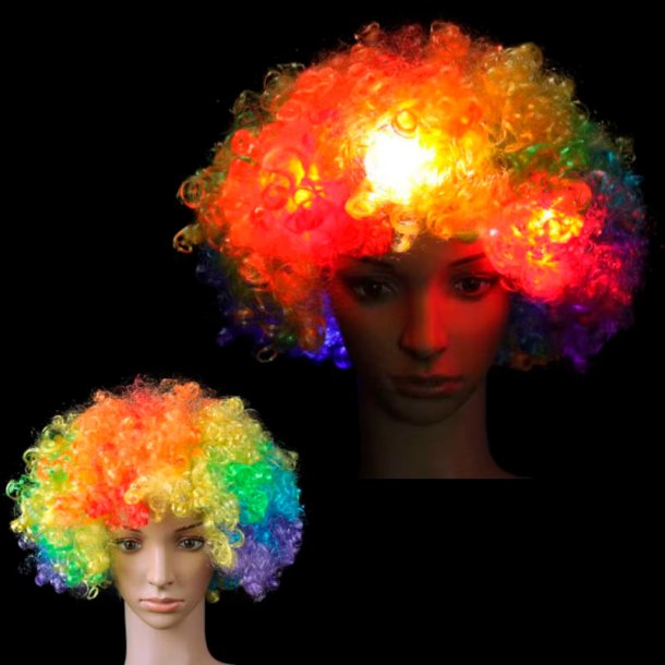 Paryk med LED lys - kr�llet multicolor