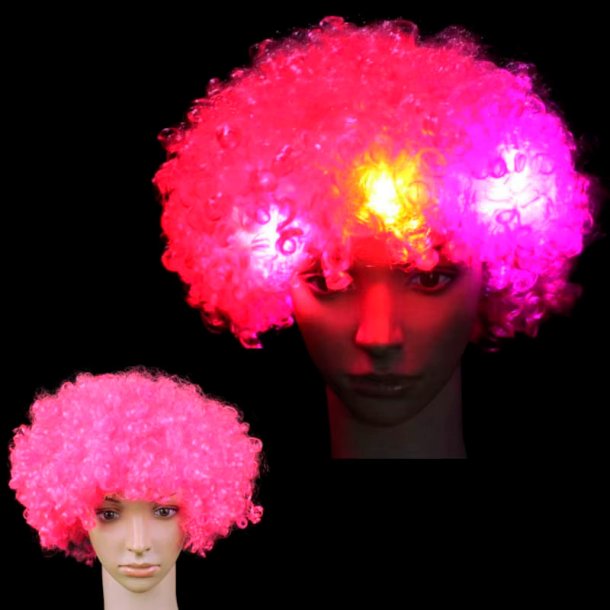Peruk med LED-ljus - lockigt rosa