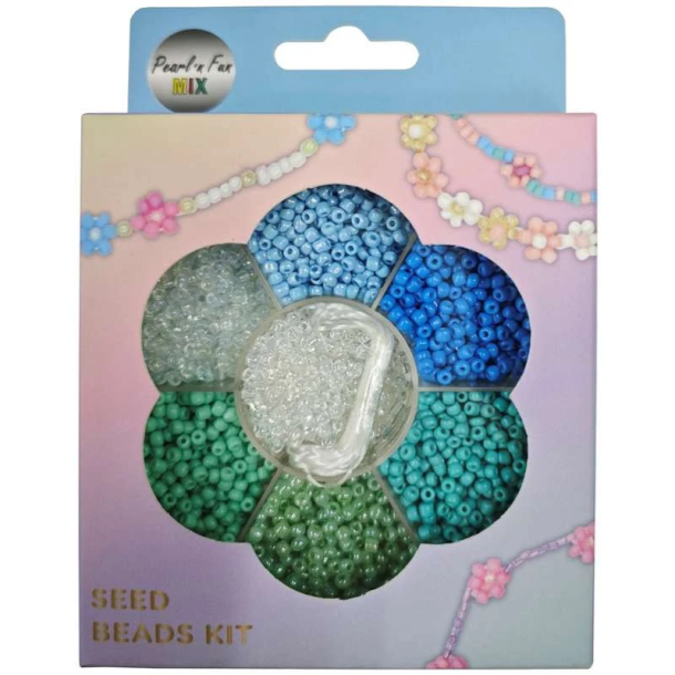 Pearl n Fun Glasperlemix 90g bl/grn/klar + elastik