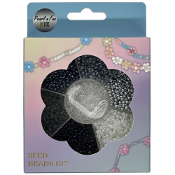 Pearl n Fun Glasperlemix 90g sort/gr/hvid+elastik