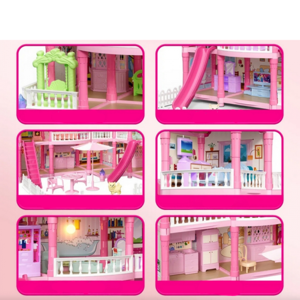 Stort 3-vnings Dockhus med Mbler & Ljus  296 delar