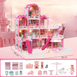 Stort 3-vnings Dockhus med Mbler & Ljus  296 delar