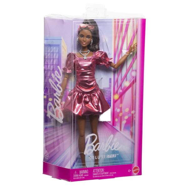 Barbie Deluxe Style Black Dukke  Pink Bubble Dress 20,5 cm
