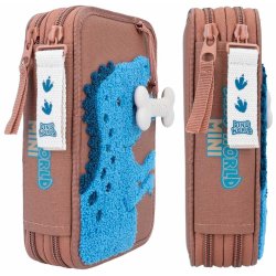 Dino World dubbel pennfodral med innehll - Brun