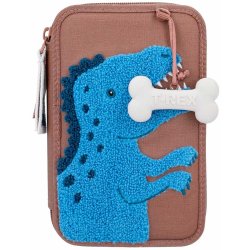 Dino World dubbel pennfodral med innehll - Brun