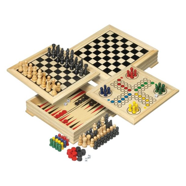4-i-1 Trspil  Skak, Backgammon, Dam og Ludo