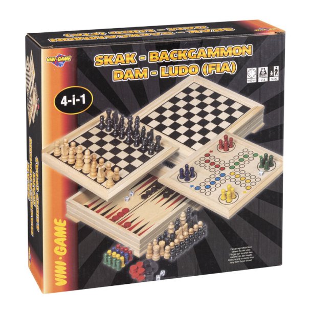 4-i-1 Trspil  Skak, Backgammon, Dam og Ludo