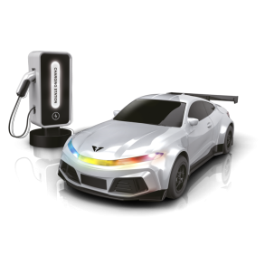 R/C elbil med ladestander  hvid sportsvogn
