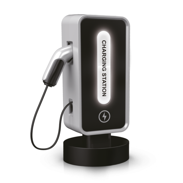 R/C elbil med ladestander  hvid sportsvogn