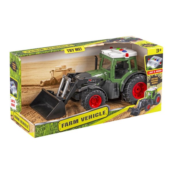 Traktor med skovl  lys, lyd og friktion, 27 cm