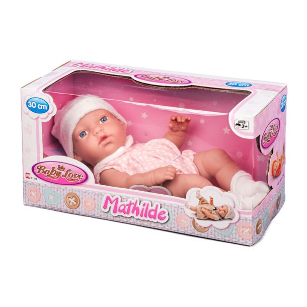 My Baby Love Mathilde dukke 30 cm  lyserd prikket kjole &amp; hue