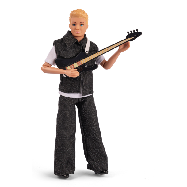 J-Rock Jack med Sort Guitar � 29 cm Bev�gelig Dukke