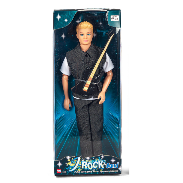 J-Rock Jack med Sort Guitar � 29 cm Bev�gelig Dukke