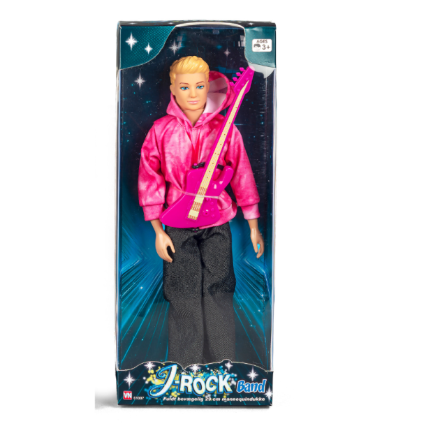J-Rock Jack med Pink Guitar � 29 cm Bev�gelig Dukke