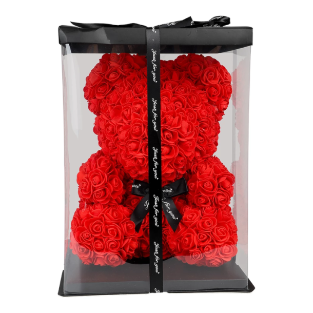 Rosenbamse 40cm af kunstige roser � Romantisk gave i �ske