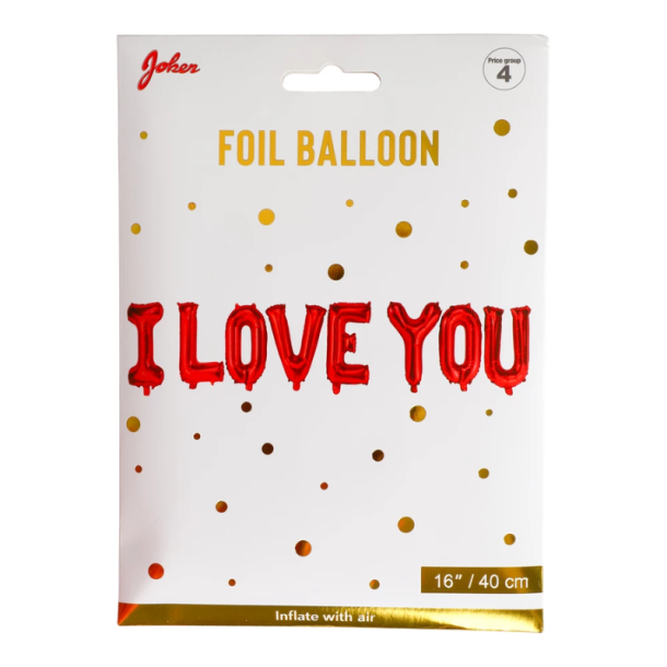 �I Love You� balloner � Romantiske bogstavballoner i r�d