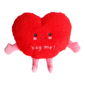 Bl�dt hjerte med �Hug Me� � Krammevenligt plyshjerte