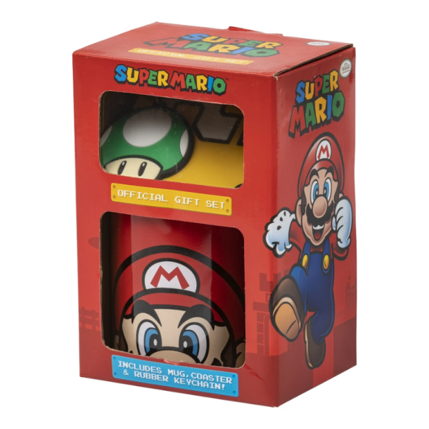 Super Mario - Gaves�t med Krus, Coaster &amp; N�glering