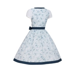 Blommig tyrolsk klnning med mrkbl detaljer