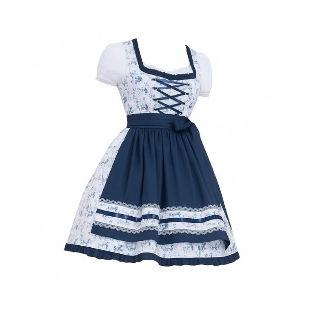 Blomstret tyrolerkjole med mrkebl detaljer