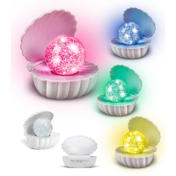 Muslingeskal med glitterkugle  LED lampe 16x15 cm