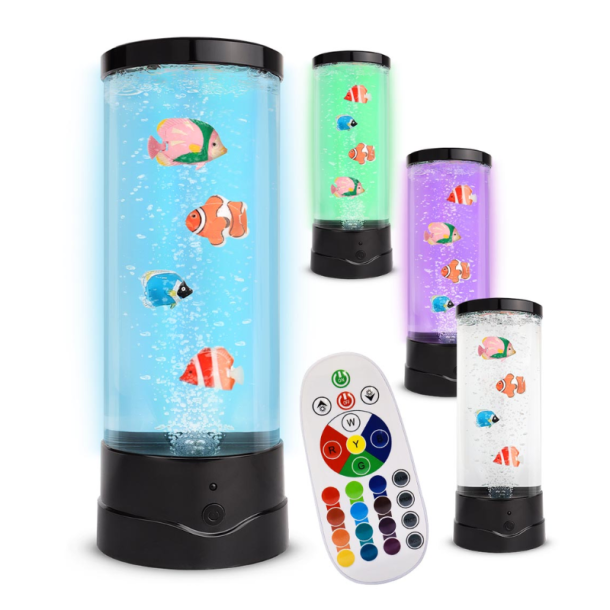 Stor LED-lampe med fisk  med fjernbetjening 30 cm