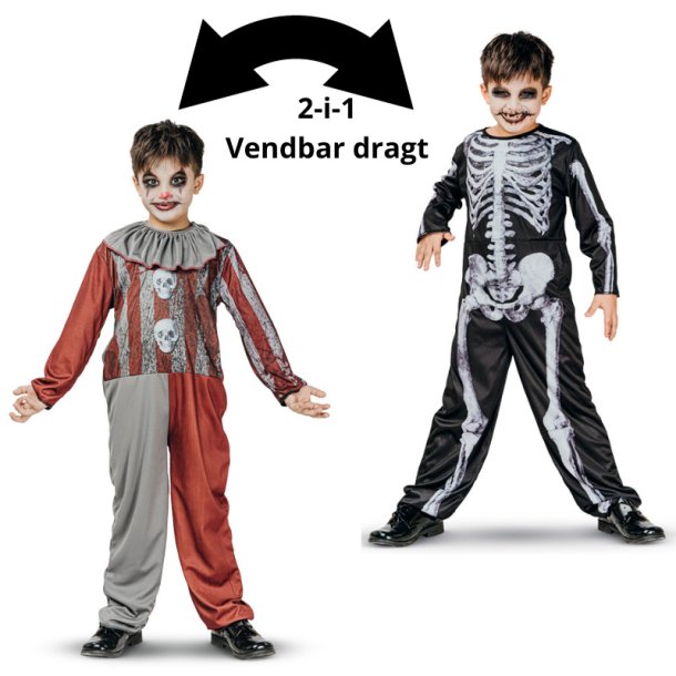 Klovn / skelet 2-i-1 dragt 140 cm