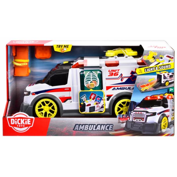 Stor ambulance med lyd og lys