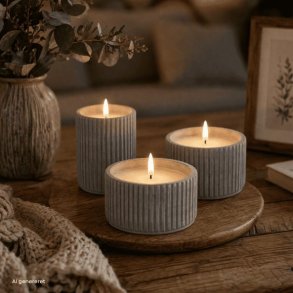 Cement v�rmeljusstakar med LED-ljus och timer, 3-pack